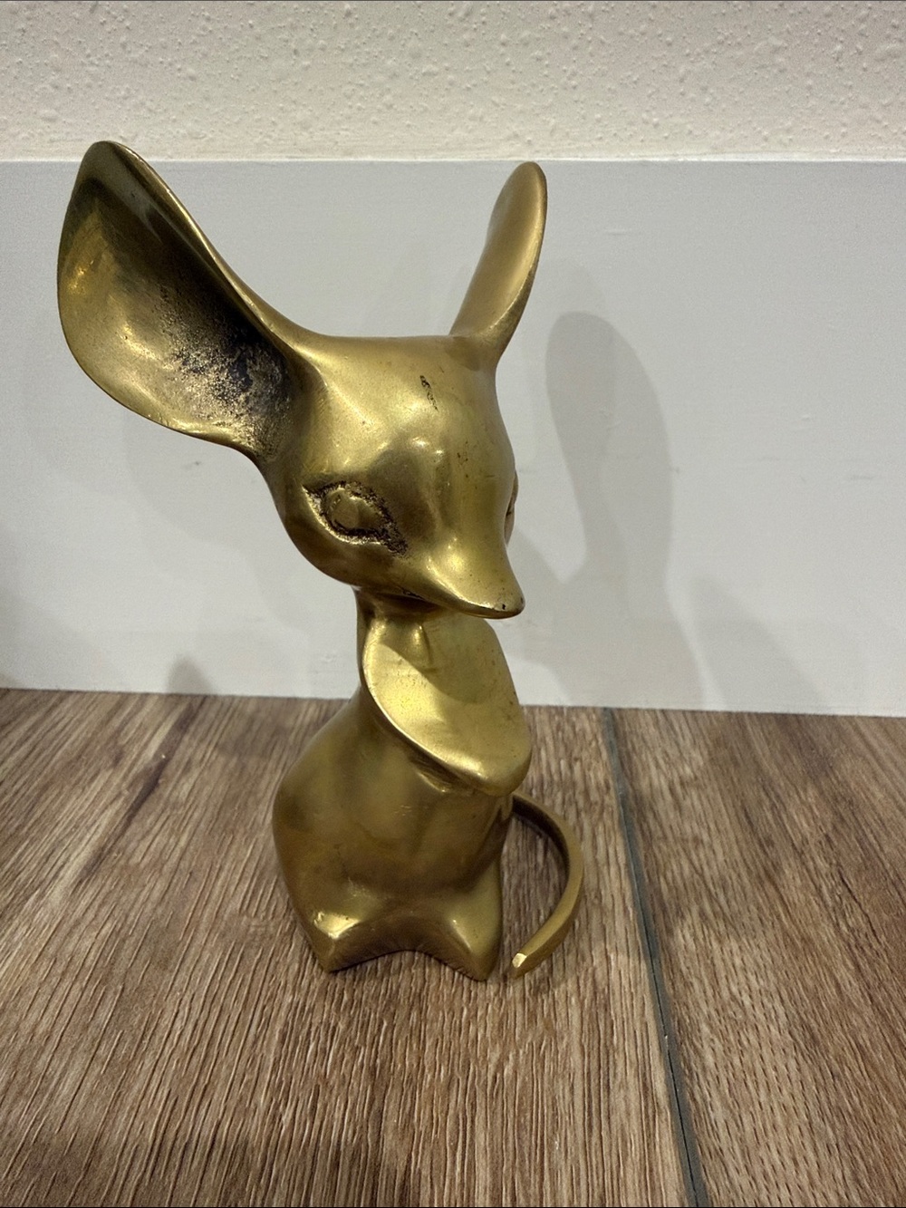VINTAGE MCM BRASS MOUSE Big Ears PAPERWEIGHT Shelf Sitter 5.5” Tall